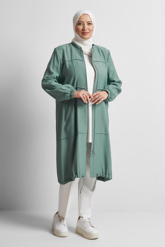 Vêtements hijab VERT VESTE AVEC BIJOU 45446 - ALVİNA