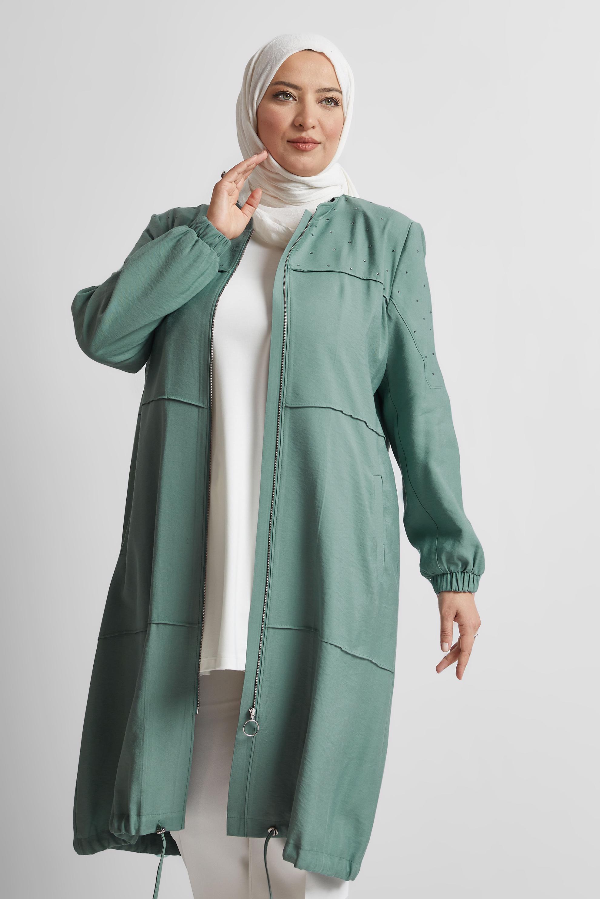 Vêtements hijab VERT VESTE AVEC BIJOU 45446