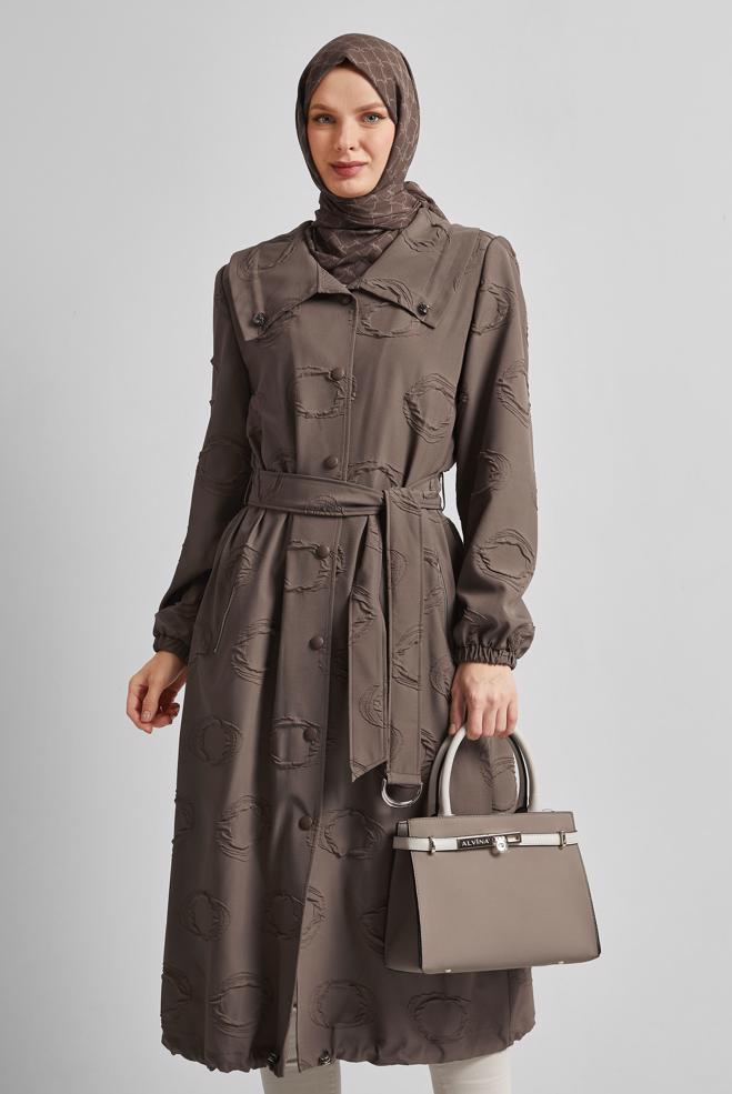 Vêtements hijab BRUN VESTE CEINTURÉE 45460 - ALVİNA