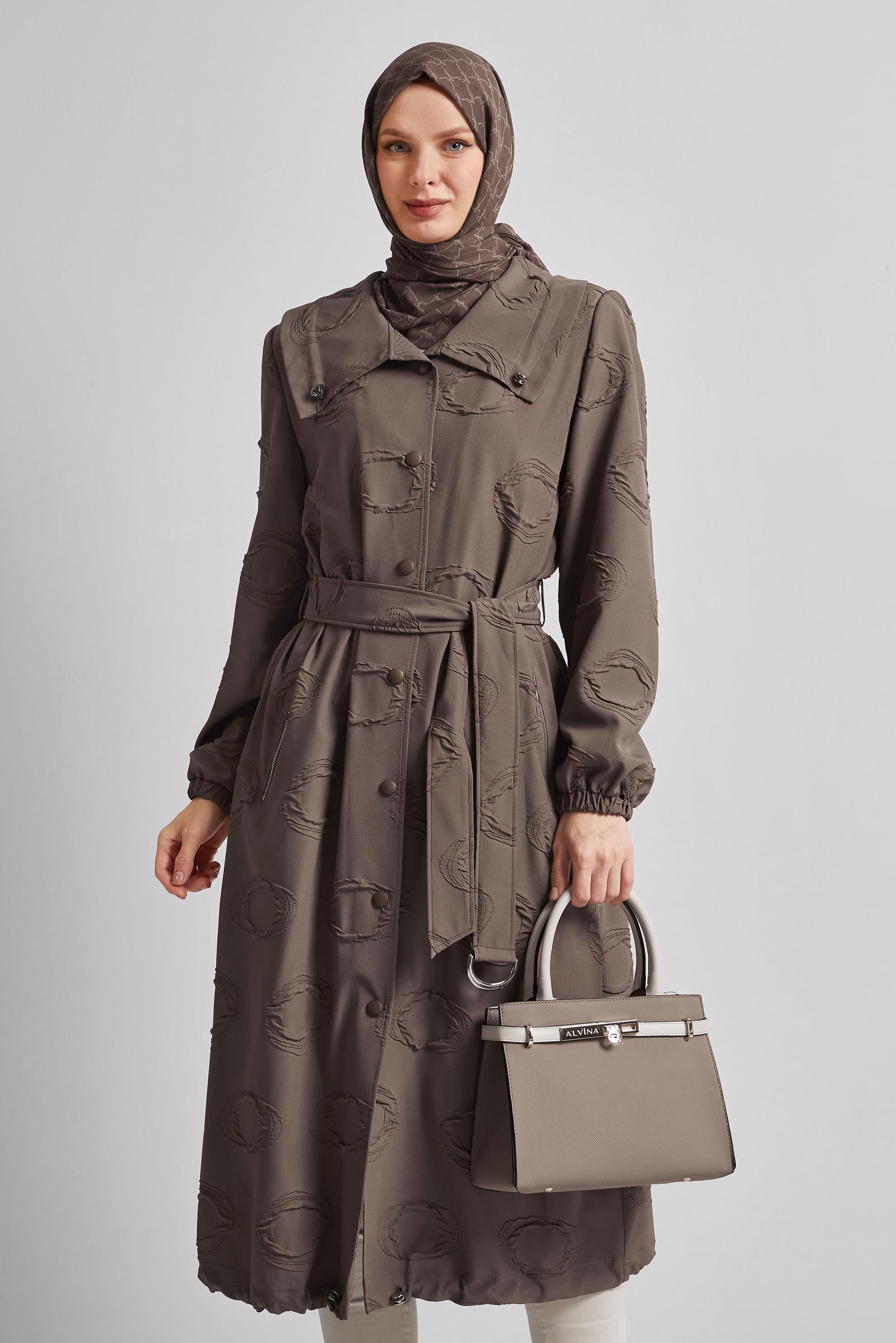 Tesettür giyim KAHVE KEMERLİ GİY ÇIK 45460