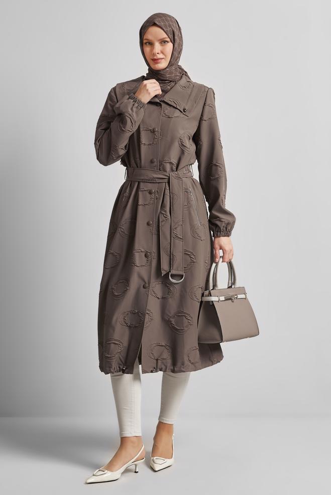 Vêtements hijab BRUN VESTE CEINTURÉE 45460 - ALVİNA