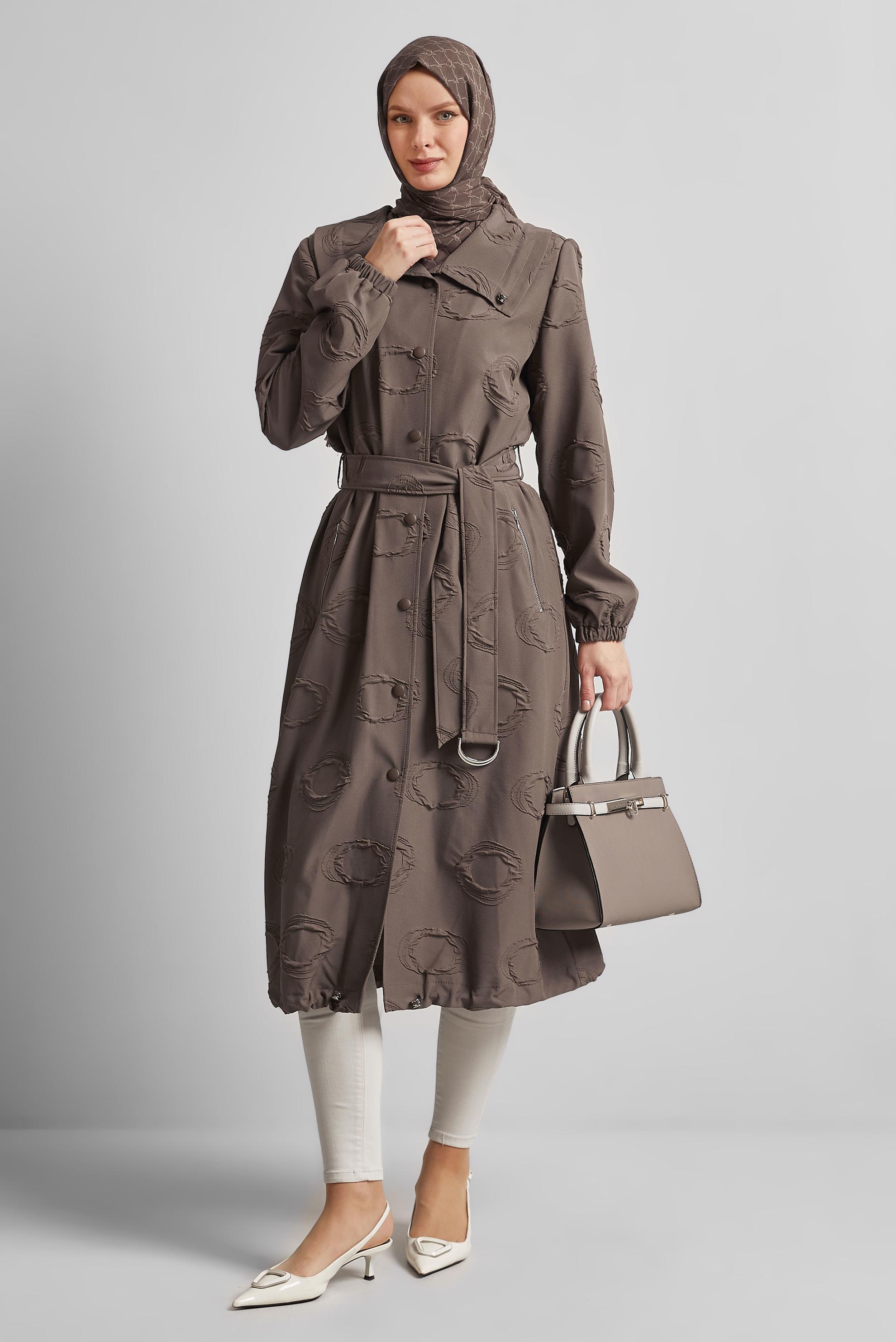 Tesettür giyim KAHVE KEMERLİ GİY ÇIK 45460