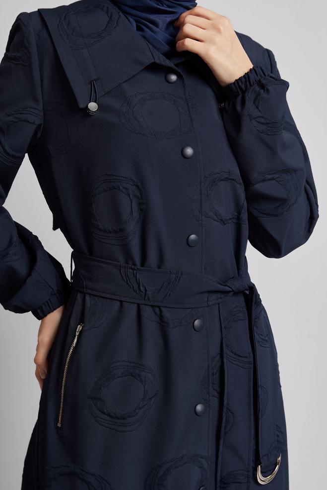 Hijab clothing NAVY BLUE BELTED JACKET 45460 - ALVİNA