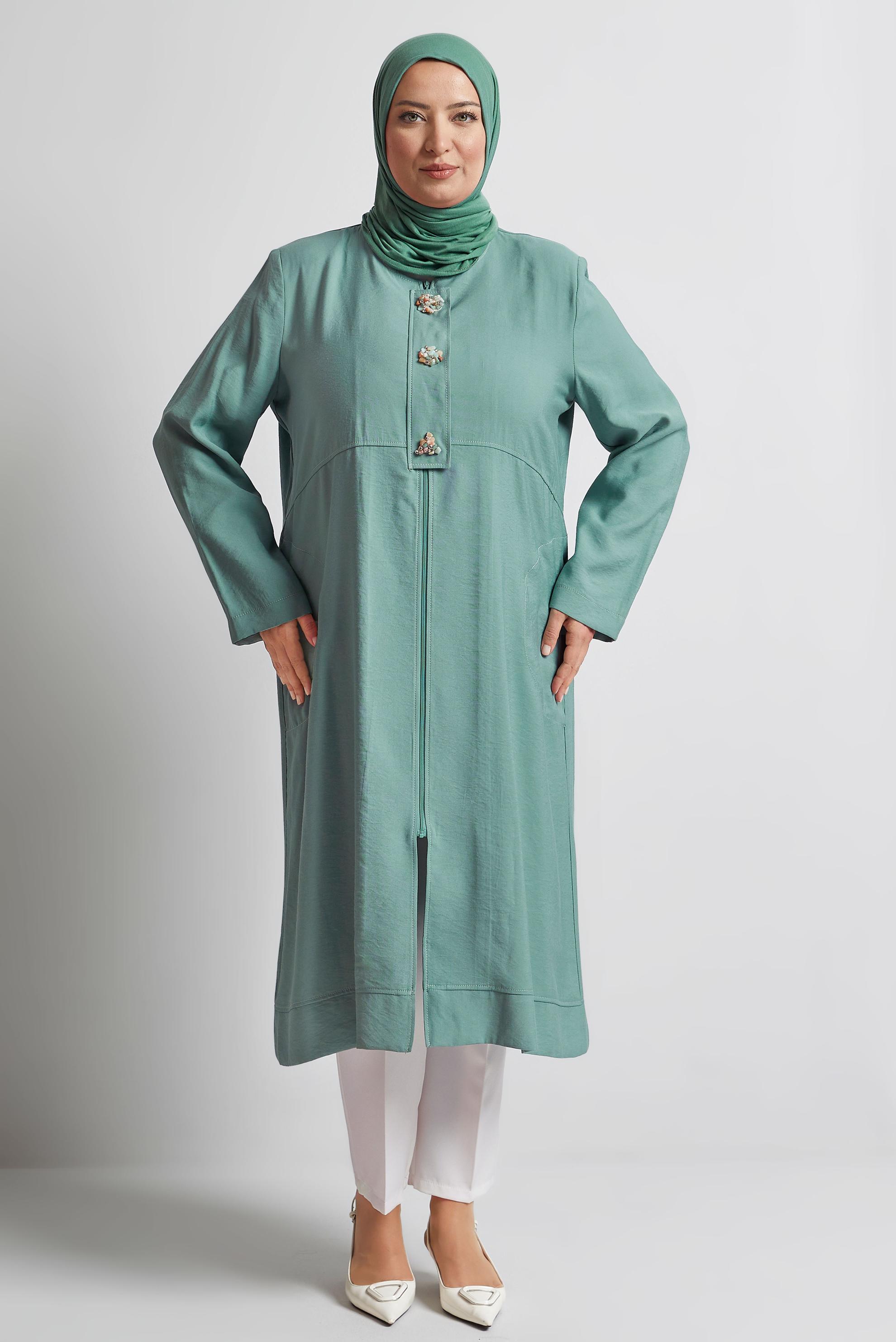 Vêtements hijab VERT VESTE ZIPPÉE 45466