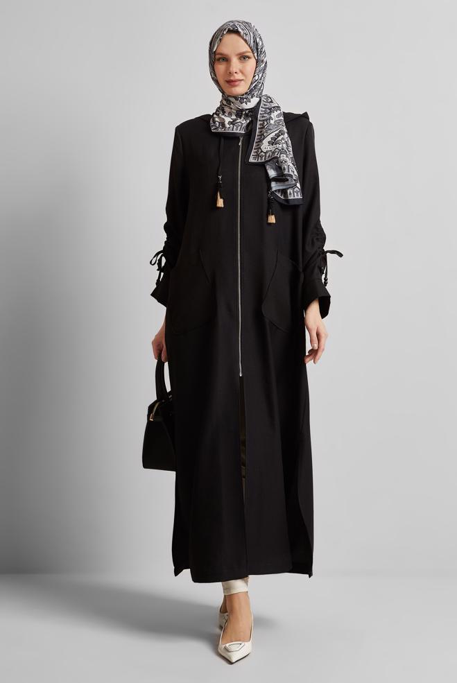 Hijab clothing BLACK HOODED JACKET 45473 - ALVİNA