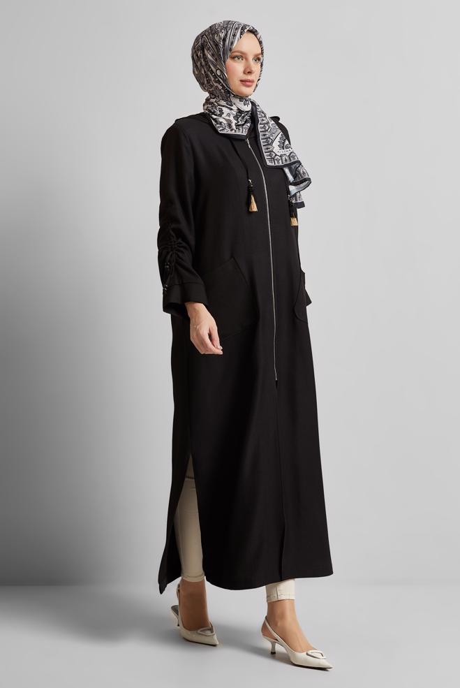 Hijab clothing BLACK HOODED JACKET 45473 - ALVİNA