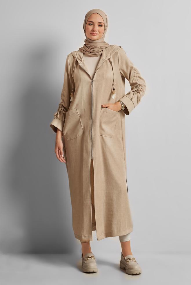 Hijab clothing BEIGE HOODED JACKET 45473 - ALVİNA