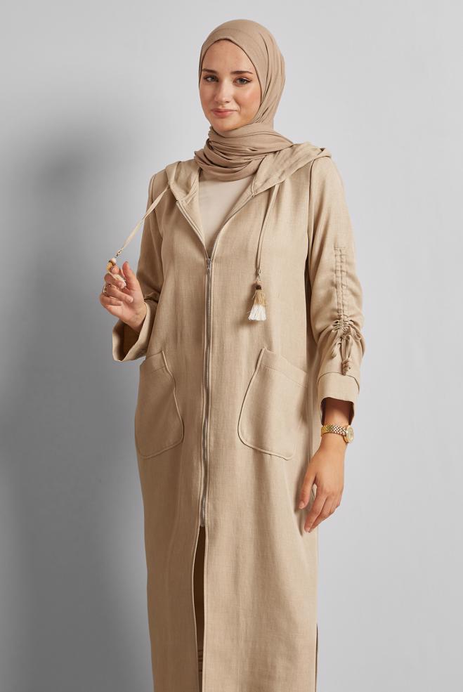 Hijab clothing BEIGE HOODED JACKET 45473 - ALVİNA