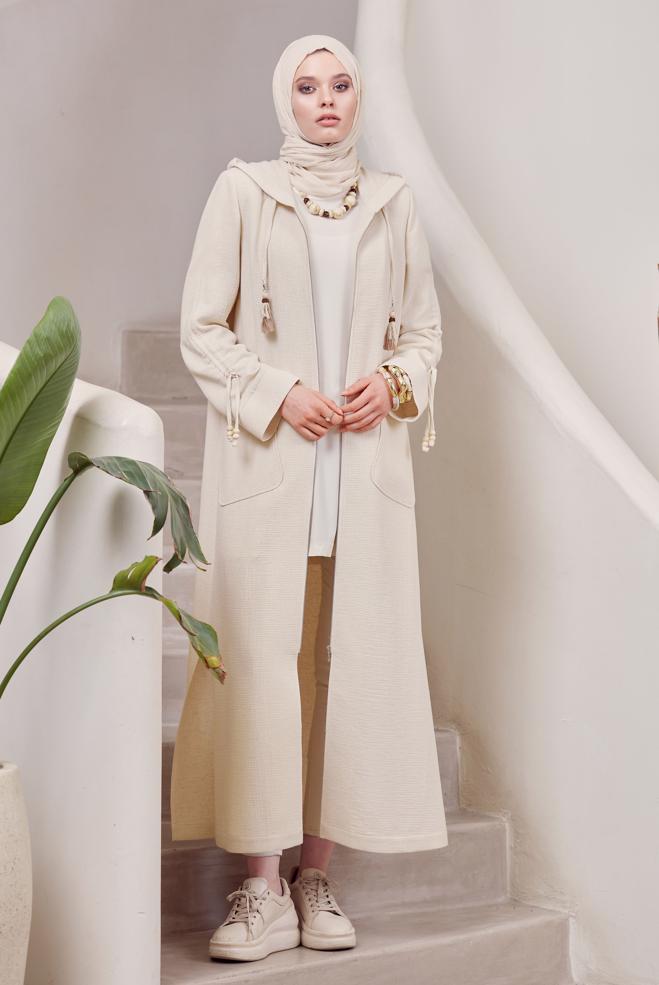 Hijab clothing ECRU HOODED JACKET 45473 - ALVİNA