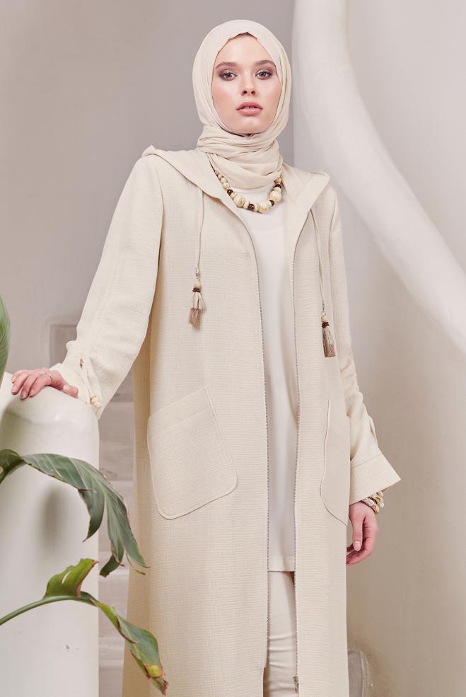 Hijab clothing ECRU HOODED JACKET 45473 - ALVİNA