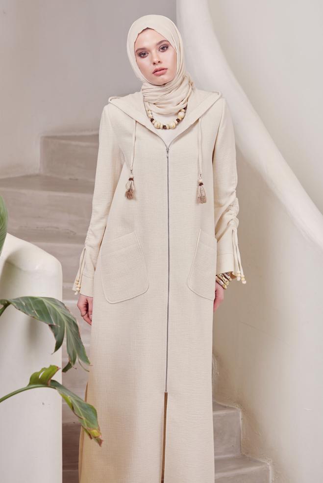 Hijab clothing ECRU HOODED JACKET 45473 - ALVİNA