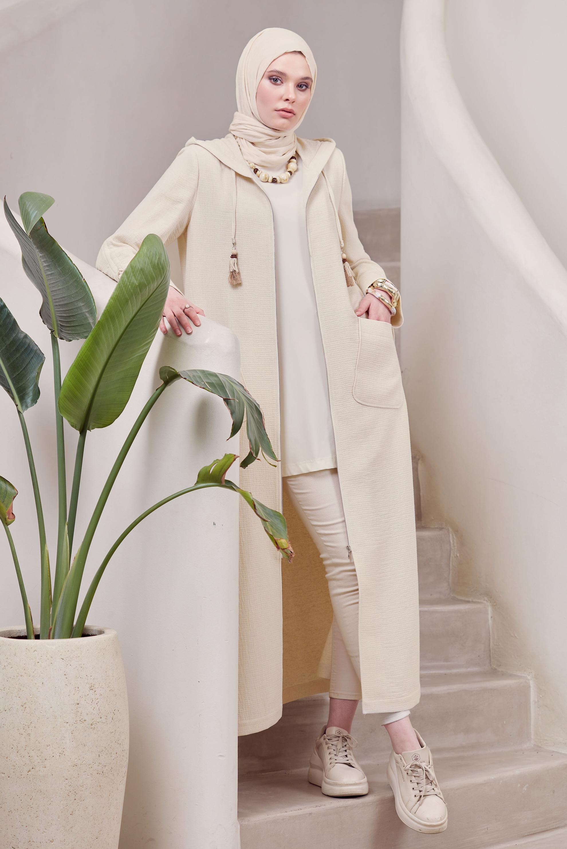 Vêtements hijab ÉCRUE VESTE À CAPUCHE 45473