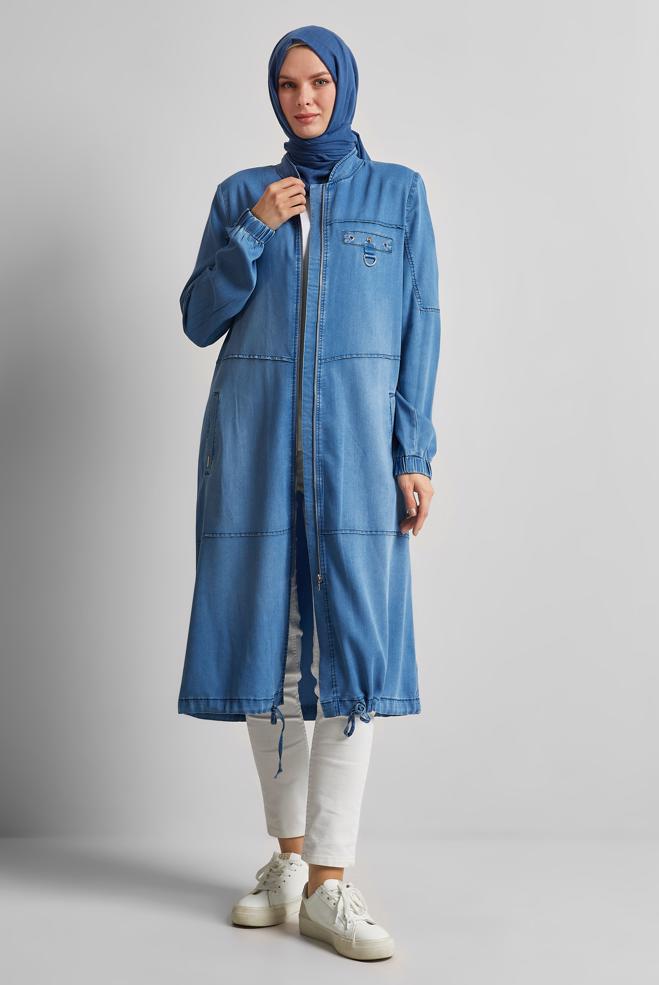 Vêtements hijab BLEU VESTE EN JEAN 45474 - ALVİNA