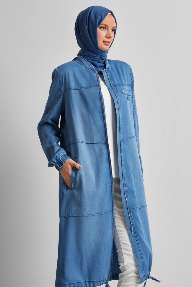Vêtements hijab BLEU VESTE EN JEAN 45474 - ALVİNA