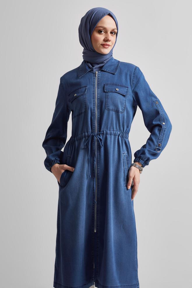 Vêtements hijab BLEU MARINE VESTE EN JEAN 45475 - ALVİNA