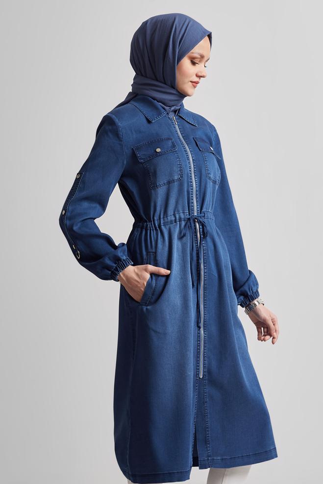 Vêtements hijab BLEU MARINE VESTE EN JEAN 45475 - ALVİNA