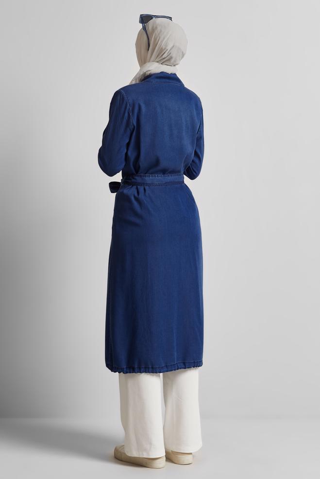 Hijab clothing NAVY BLUE BELTED DENIM JACKET 45476 - ALVİNA