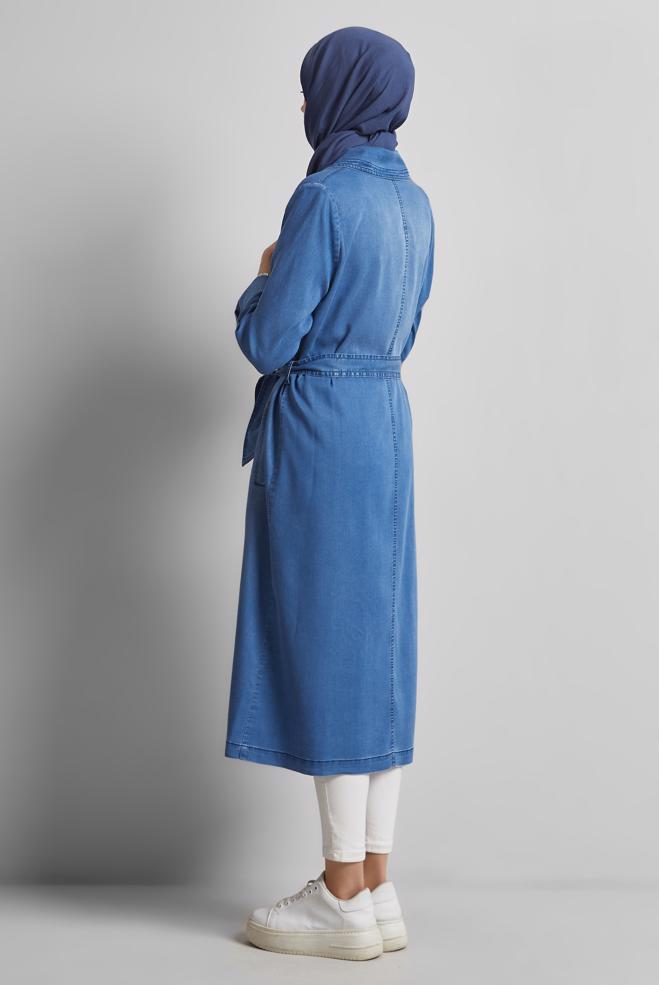 Hijab clothing BLUE BELTED DENIM JACKET 45477 - ALVİNA