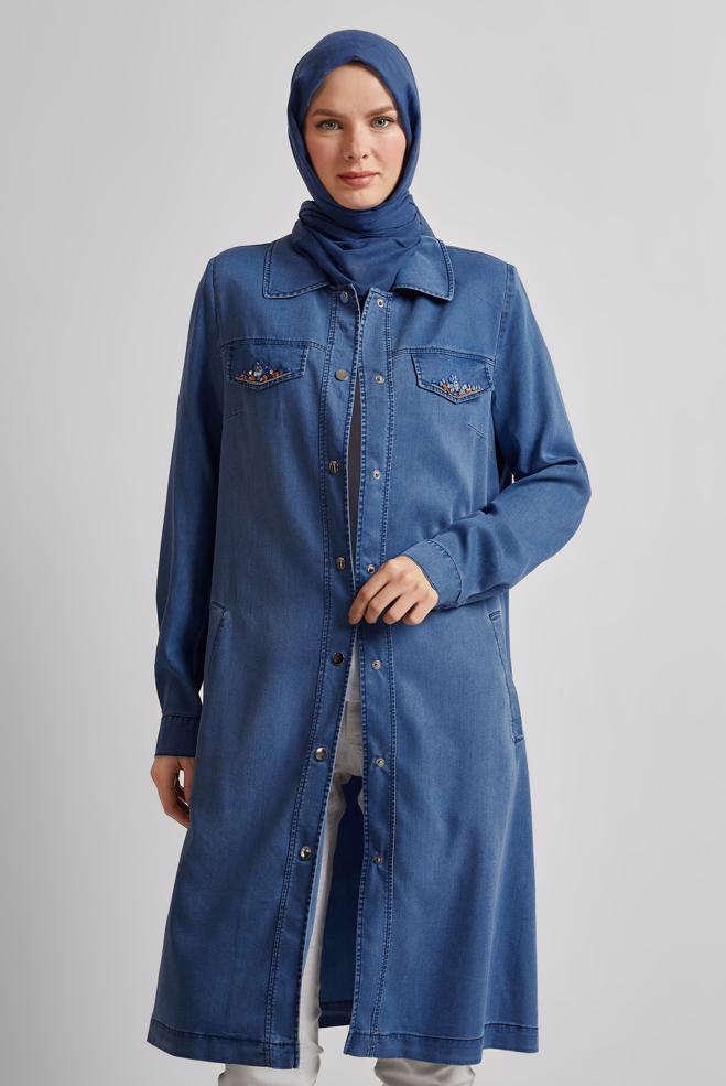 Hijab clothing BLUE DENIM JACKET WITH GEM 45478 - ALVİNA