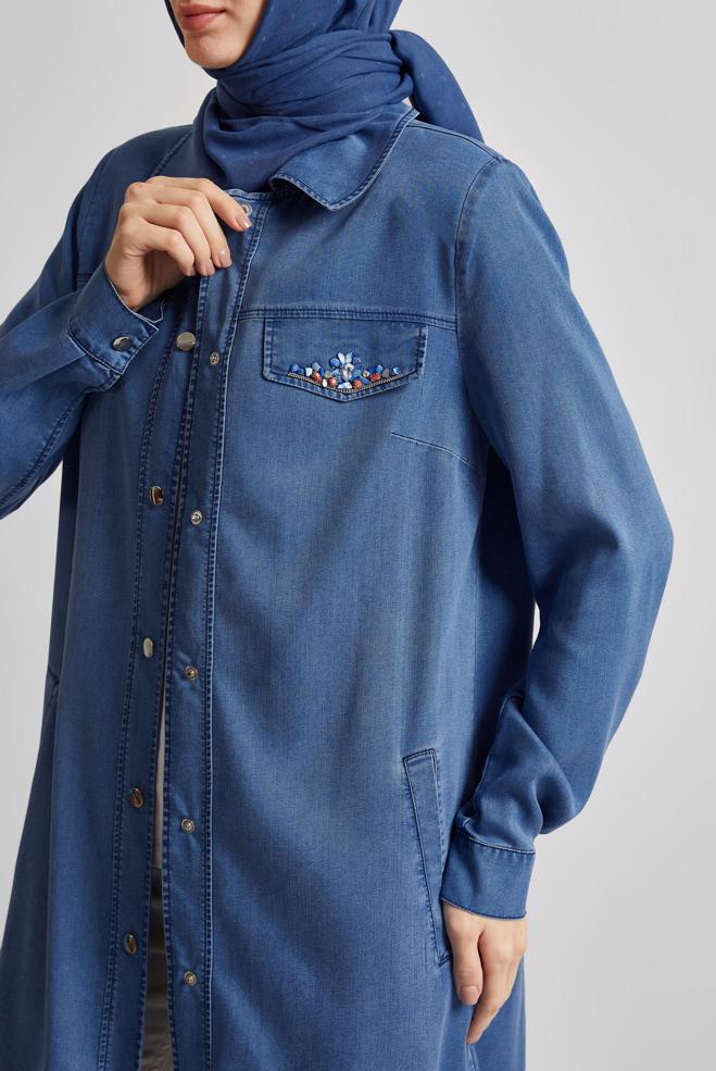 Hijab clothing BLUE DENIM JACKET WITH GEM 45478 - ALVİNA