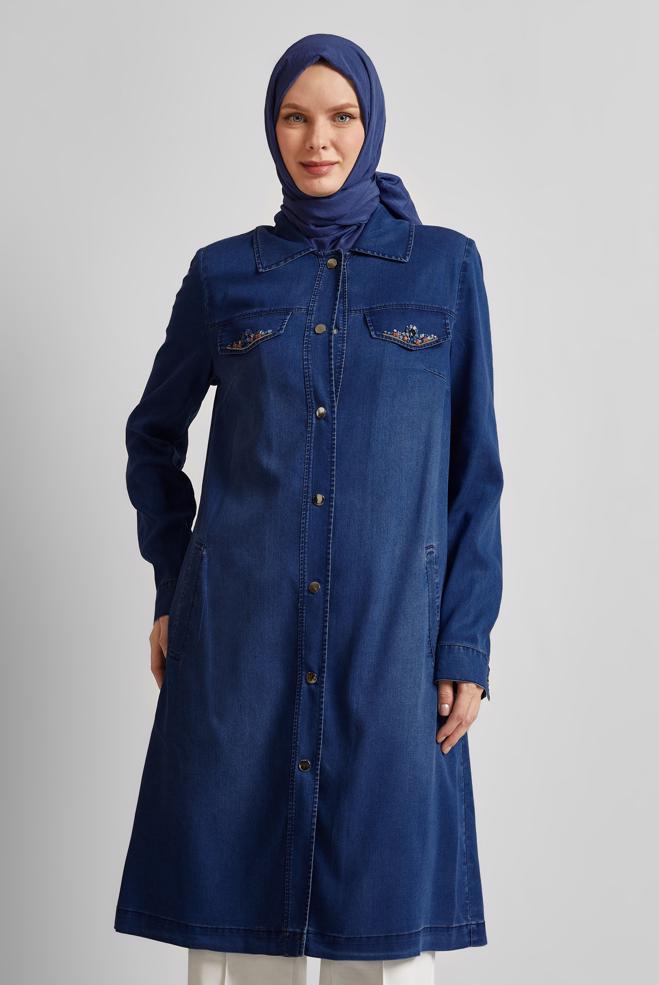 Hijab clothing NAVY BLUE DENIM JACKET WITH GEM 45478 - ALVİNA
