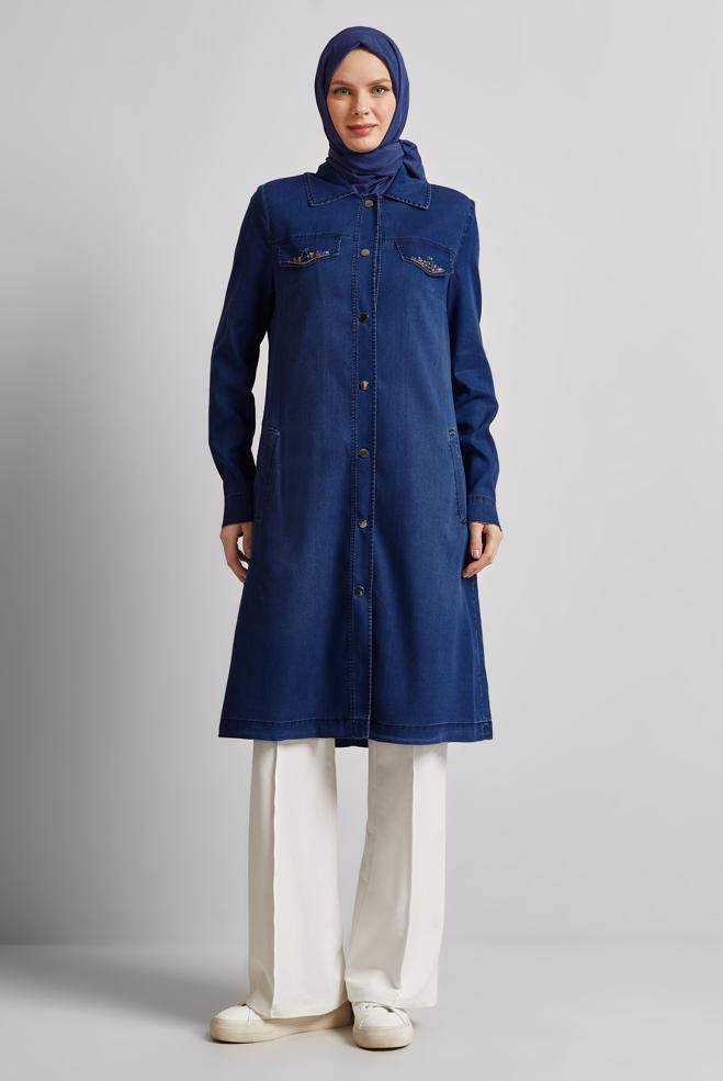 Hijab clothing NAVY BLUE DENIM JACKET WITH GEM 45478 - ALVİNA
