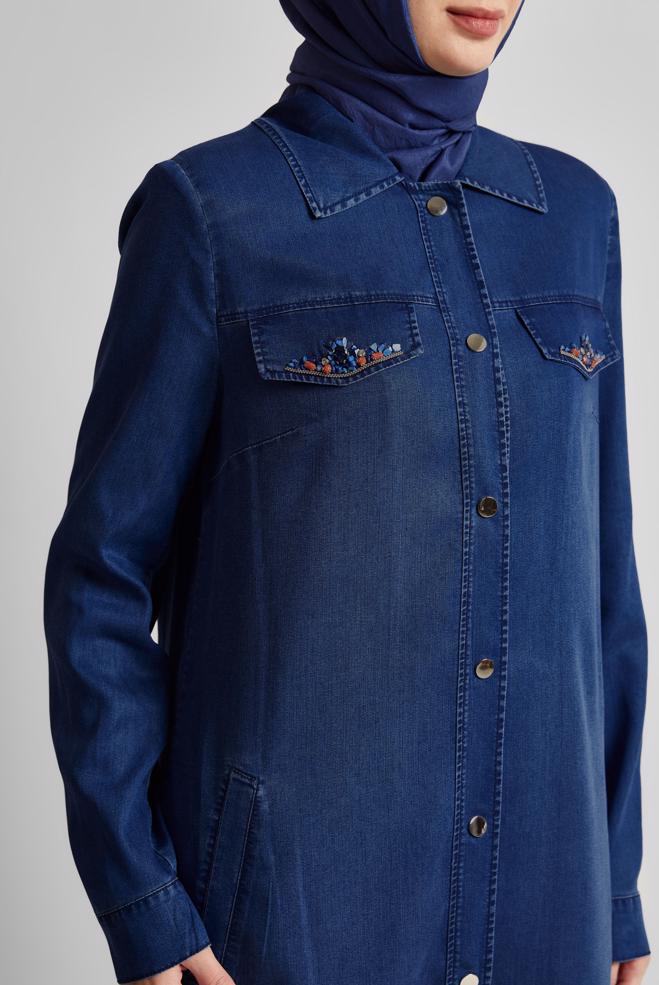 Hijab clothing NAVY BLUE DENIM JACKET WITH GEM 45478 - ALVİNA