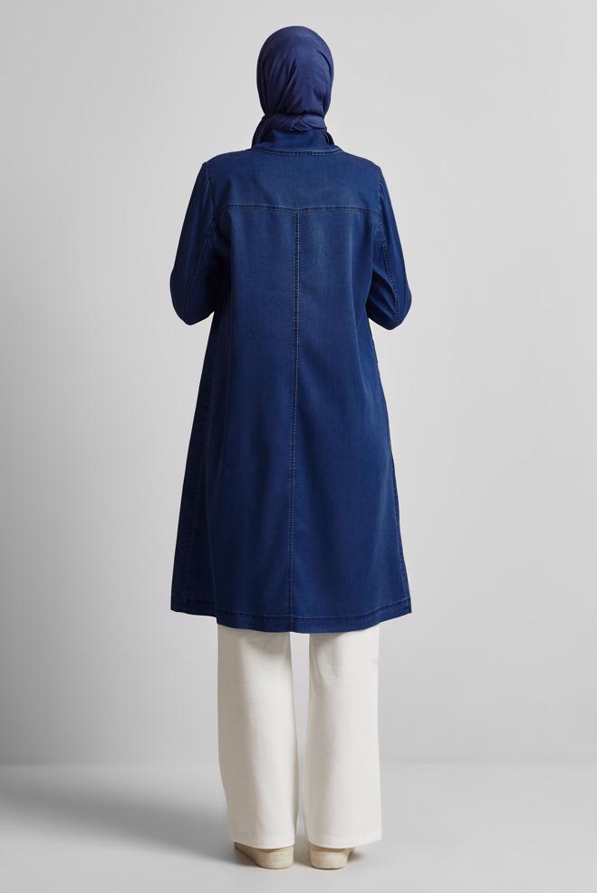 Hijab clothing NAVY BLUE DENIM JACKET WITH GEM 45478 - ALVİNA