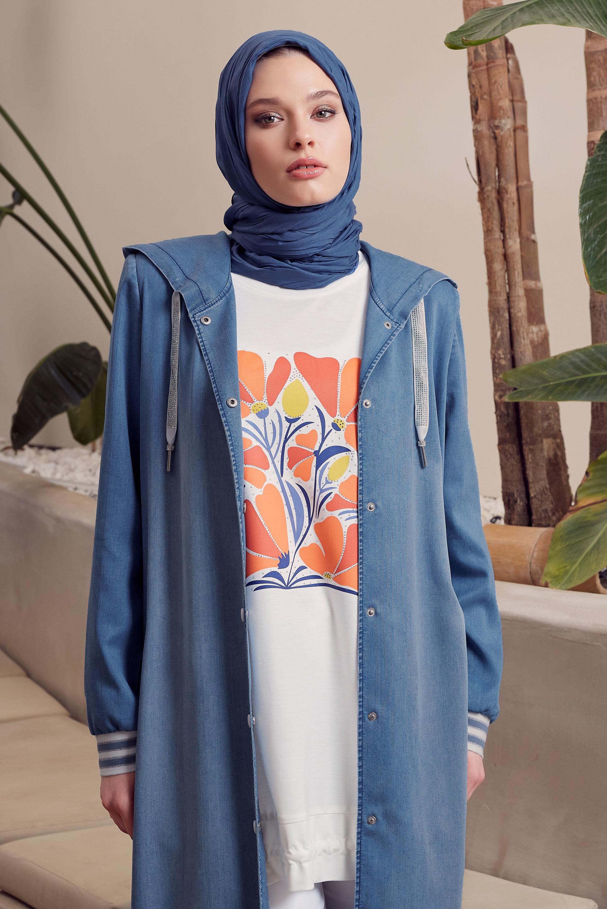 Hijab clothing BLUE HOODED DENIM JACKET 45544