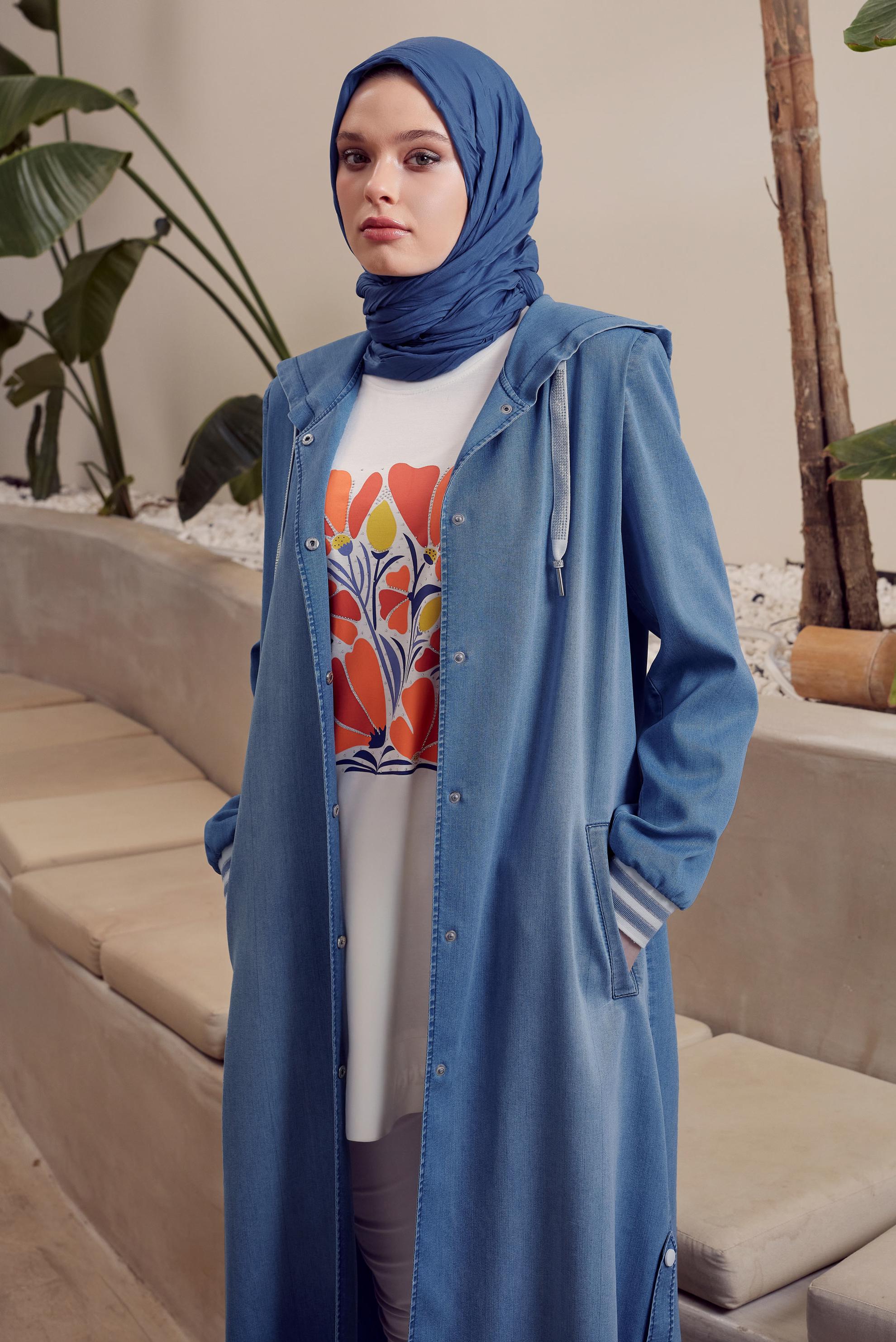 Hijab clothing BLUE HOODED DENIM JACKET 45544
