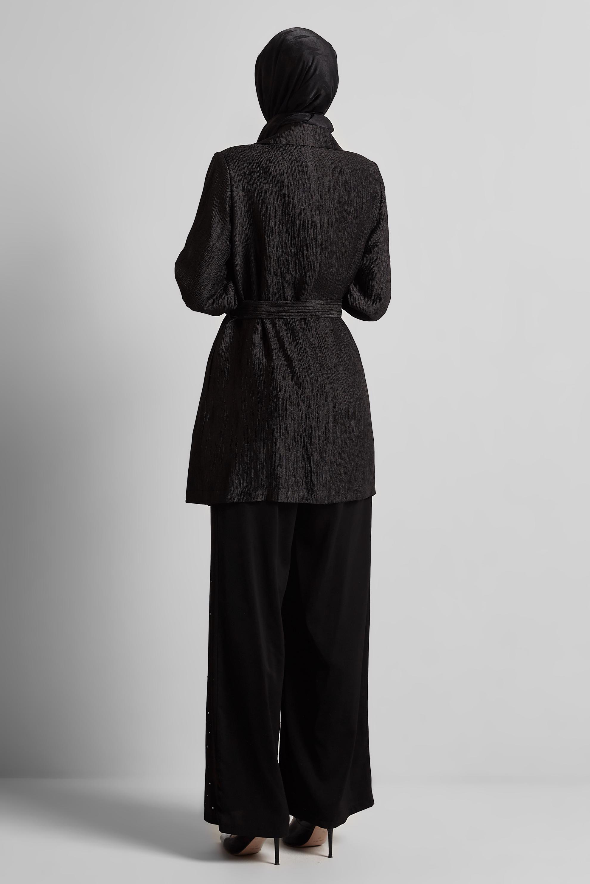 Vêtements hijab NOIR VESTE CEINTURÉE AVEC BROCHE 45546