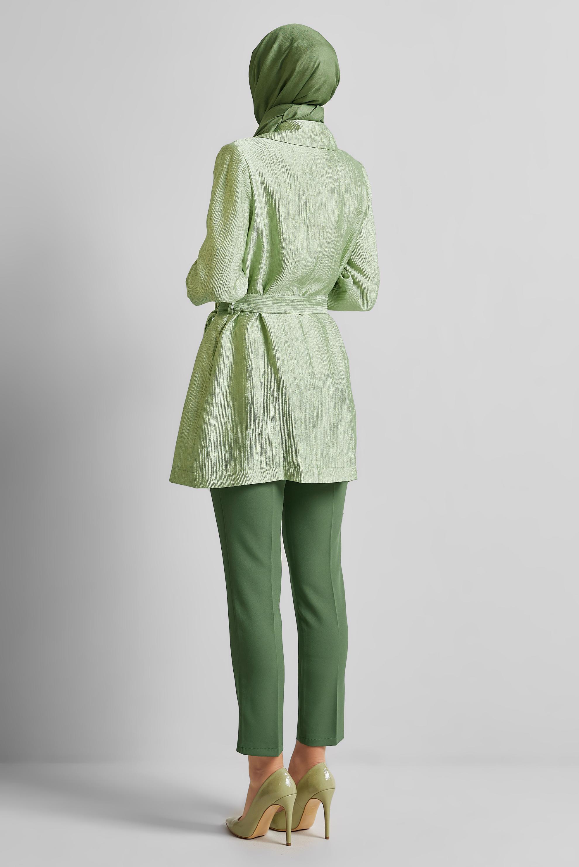 Vêtements hijab VERT VESTE CEINTURÉE AVEC BROCHE 45546