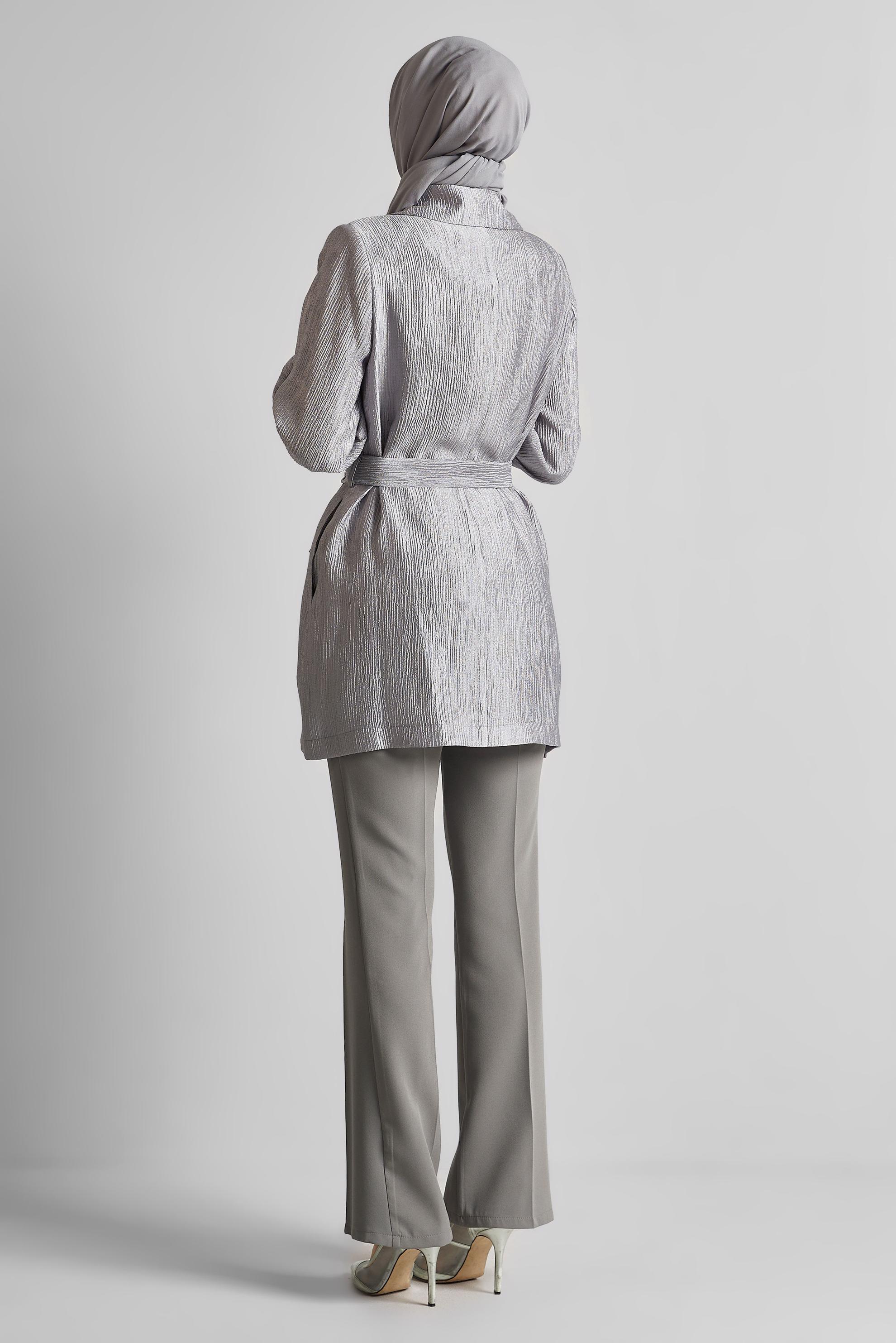 Vêtements hijab GRIS VESTE CEINTURÉE AVEC BROCHE 45546