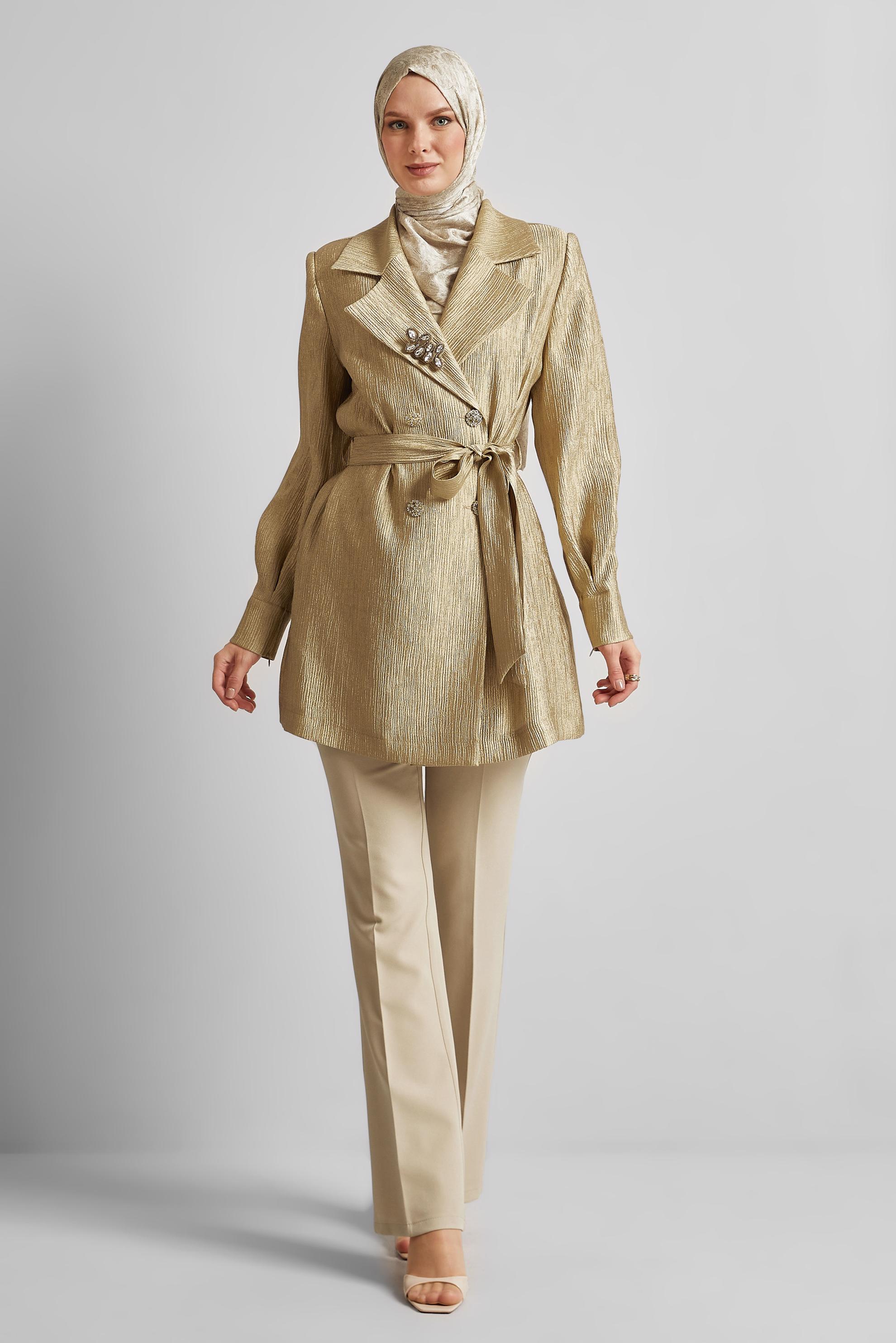 Vêtements hijab OR VESTE CEINTURÉE AVEC BROCHE 45546