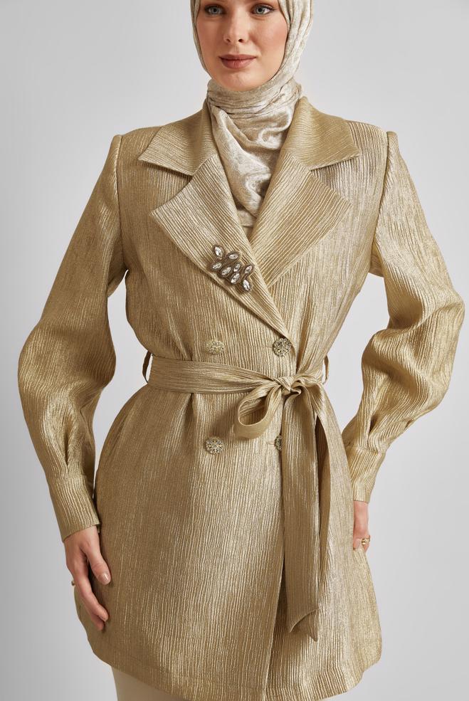 Hijab clothing GOLD BELTED JACKET WITH BROOCH 45546 - ALVİNA