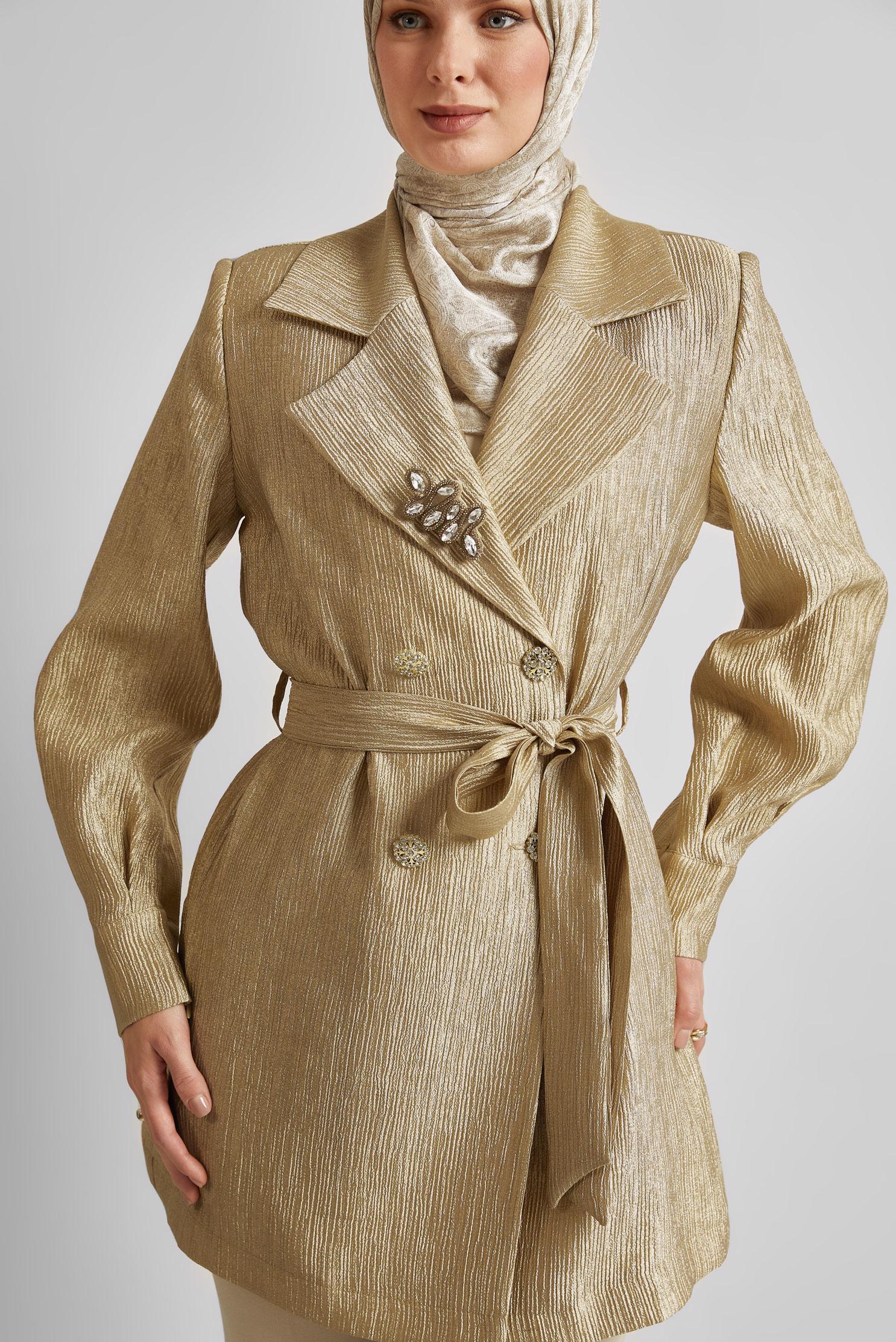 Vêtements hijab OR VESTE CEINTURÉE AVEC BROCHE 45546