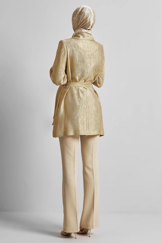 Hijab clothing GOLD BELTED JACKET WITH BROOCH 45546 - ALVİNA