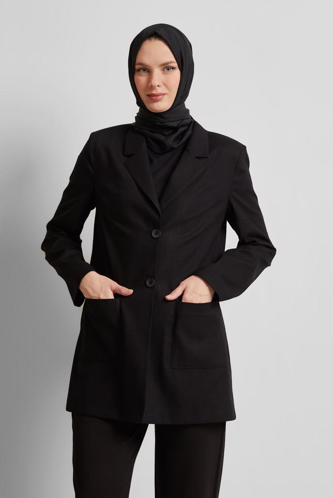 Hijab clothing BLACK DOUBLE BREASTED JACKET 45549 - ALVİNA