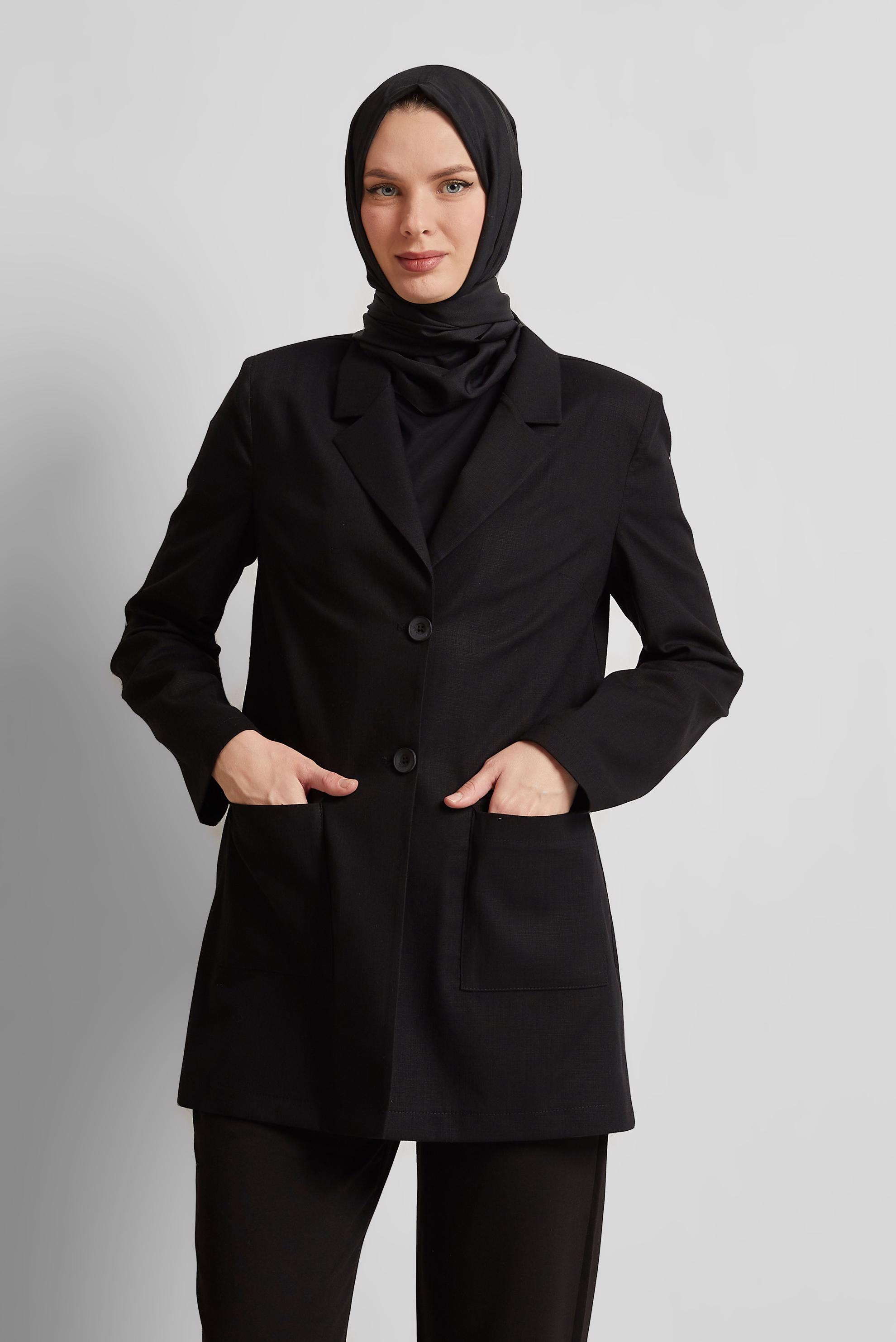 Vêtements hijab NOIR VESTE À DOUBLE BOUTONNAGE 45549