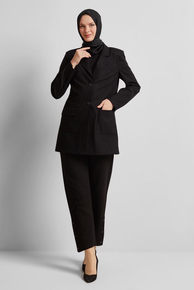 Hijab clothing BLACK DOUBLE BREASTED JACKET 45549 - ALVİNA