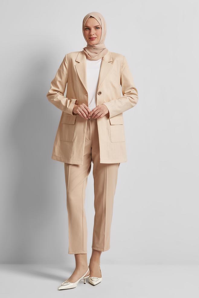 Hijab clothing BEIGE DOUBLE BREASTED JACKET 45549 - ALVİNA
