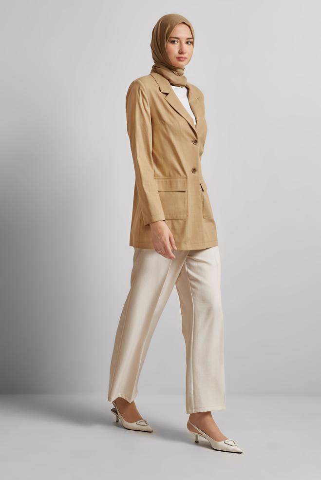 Hijab-Kleidung BRAUN ZWEIREIHIGE JACKE 45549 - ALVİNA