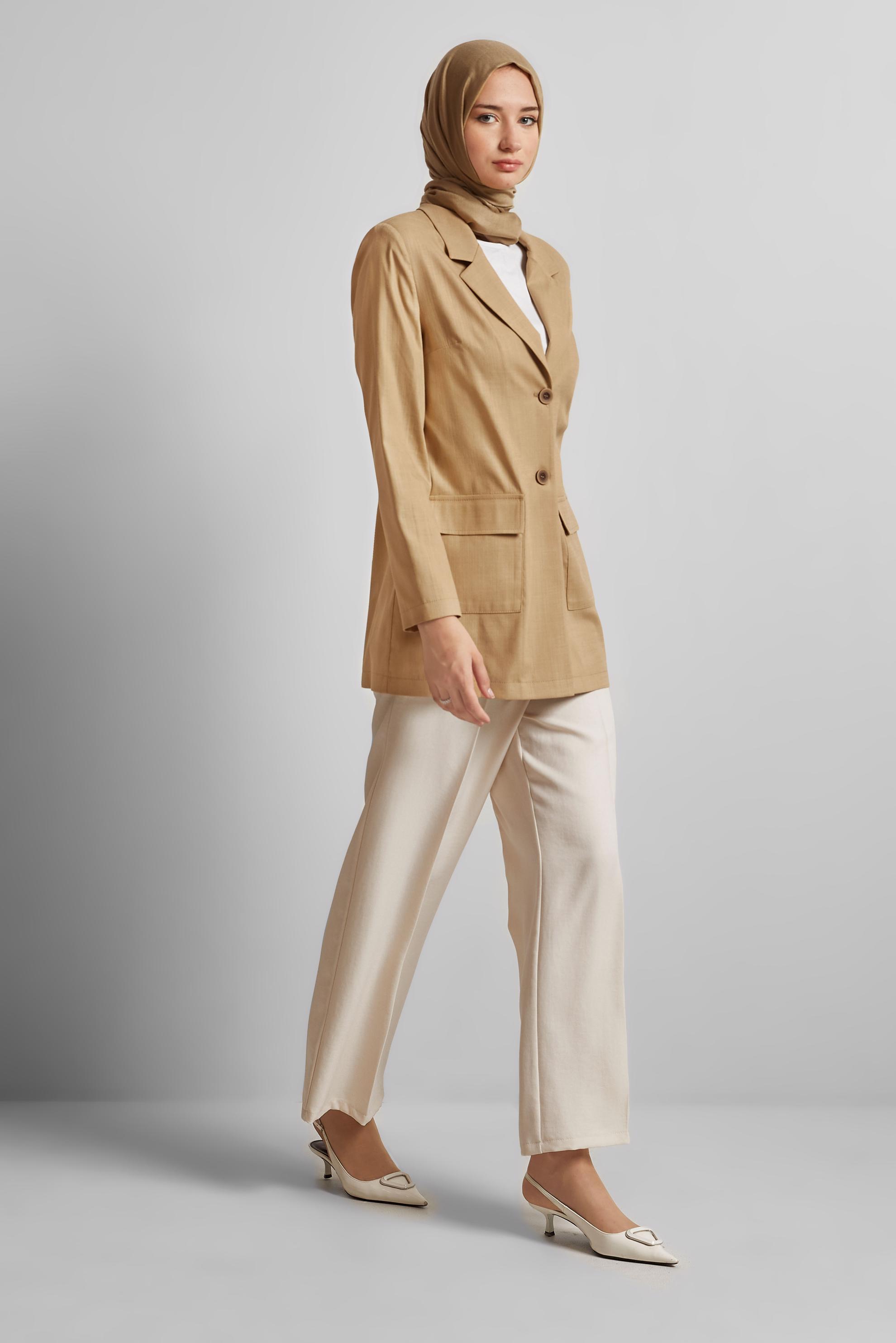 Tesettür giyim KAHVE KRUVAZE YAKA CEKET 45549