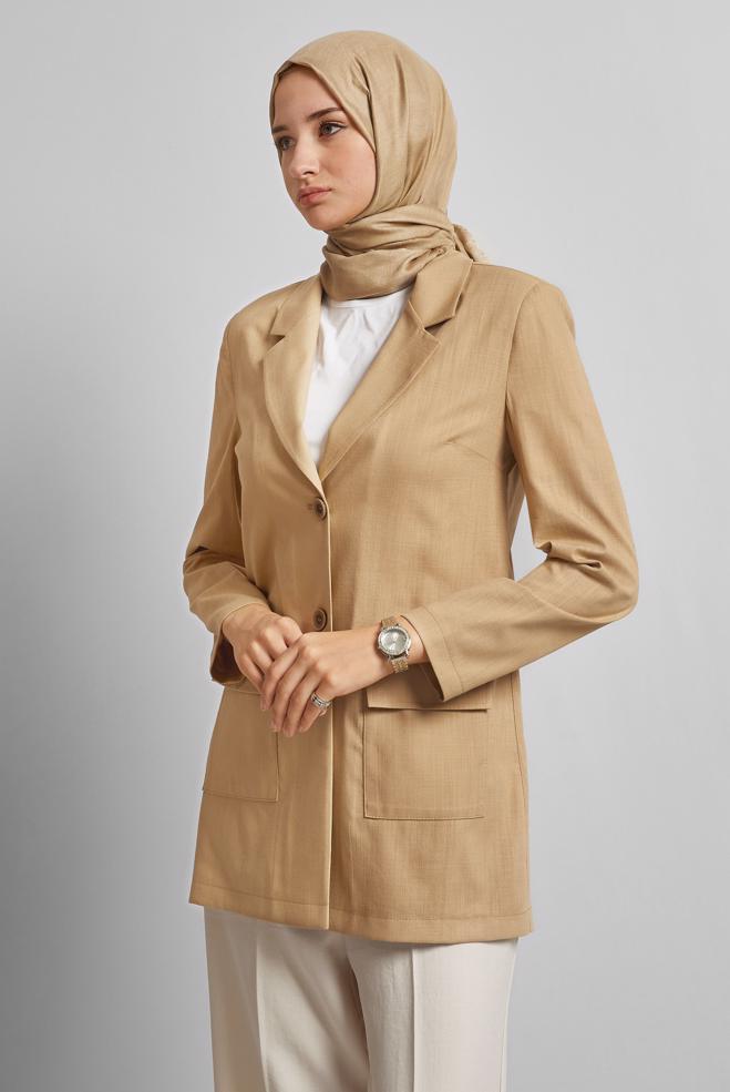 Hijab-Kleidung BRAUN ZWEIREIHIGE JACKE 45549 - ALVİNA