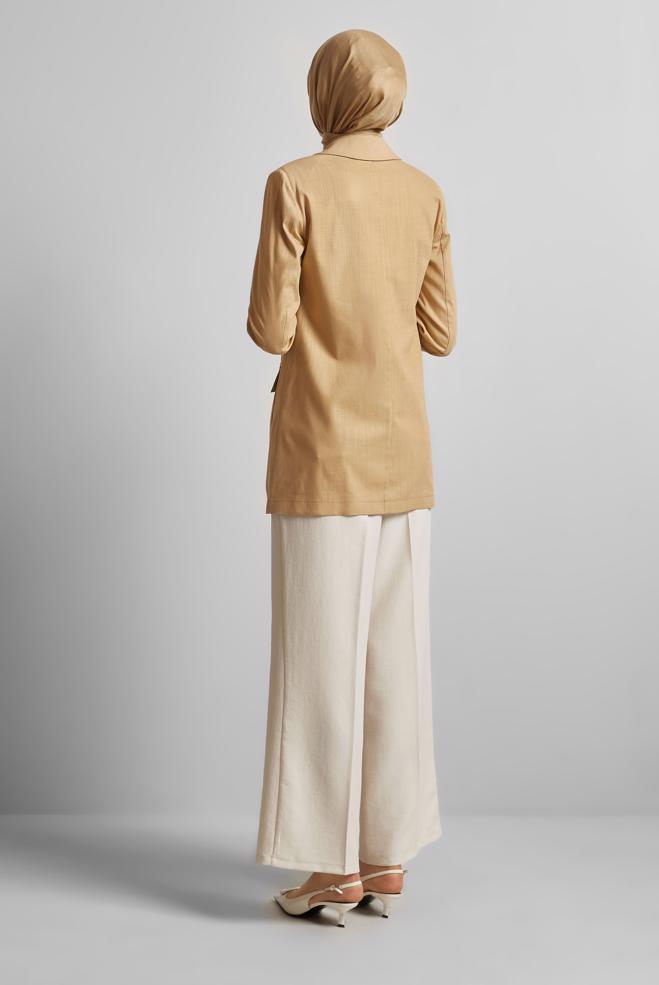 Hijab-Kleidung BRAUN ZWEIREIHIGE JACKE 45549 - ALVİNA