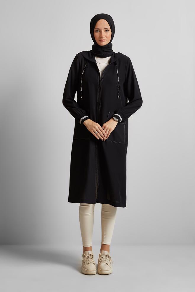 Hijab clothing BLACK HOODED JACKET 45598 - ALVİNA