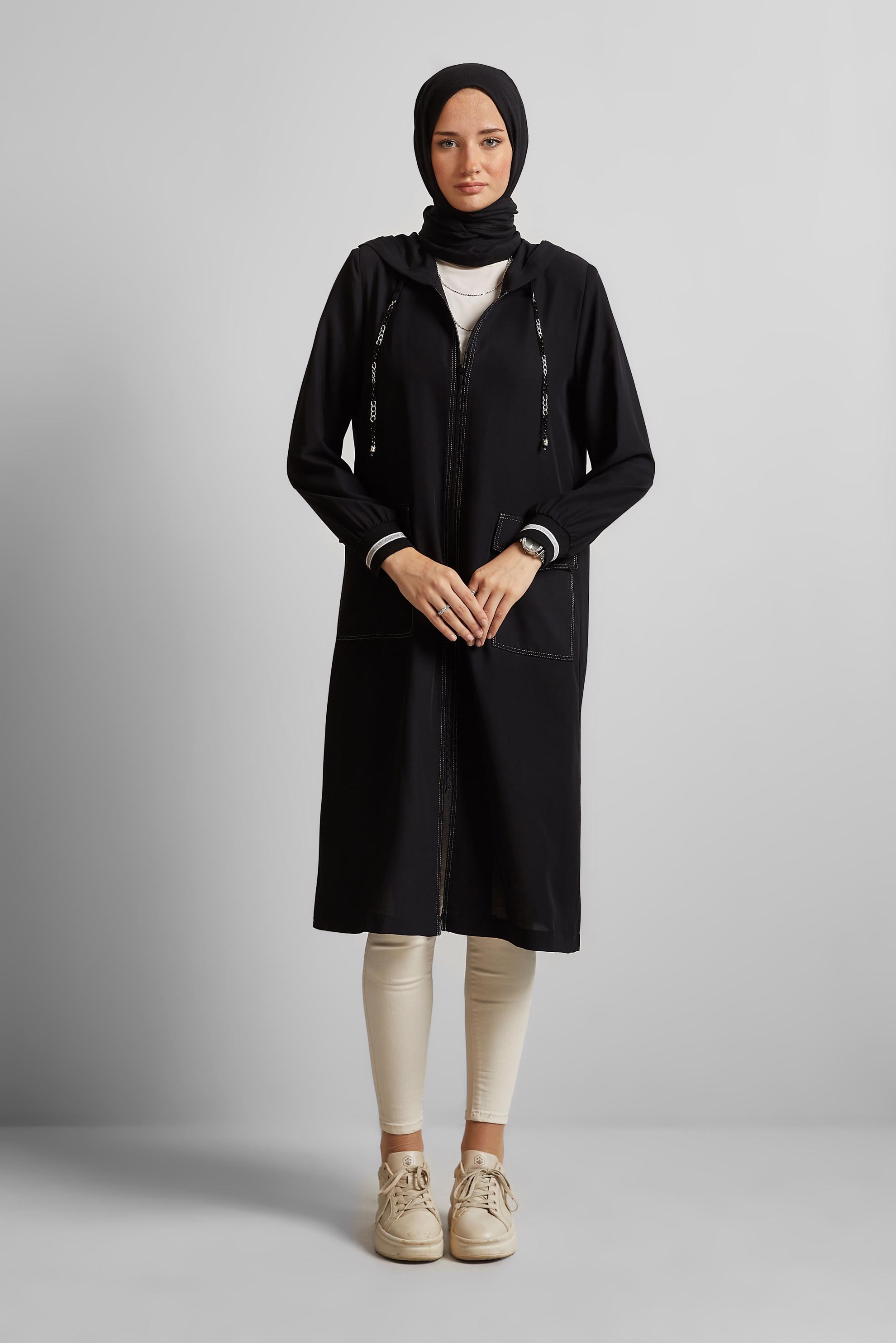 Tesettür giyim SİYAH KAPÜŞONLU GİY ÇIK 45598