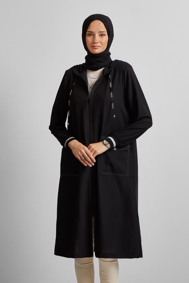 Hijab clothing BLACK HOODED JACKET 45598 - ALVİNA