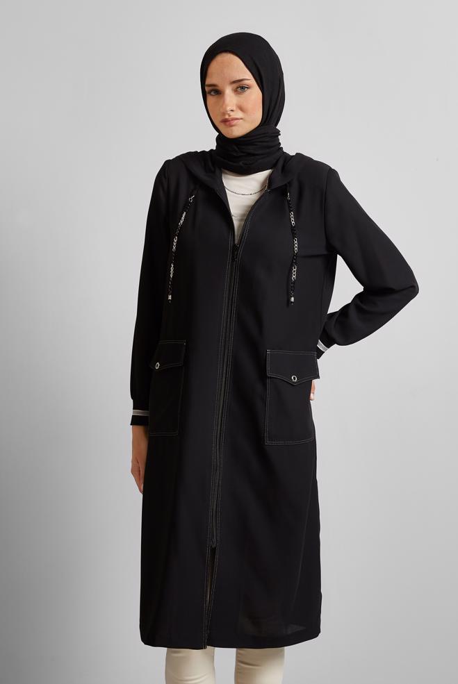 Hijab clothing BLACK HOODED JACKET 45598 - ALVİNA