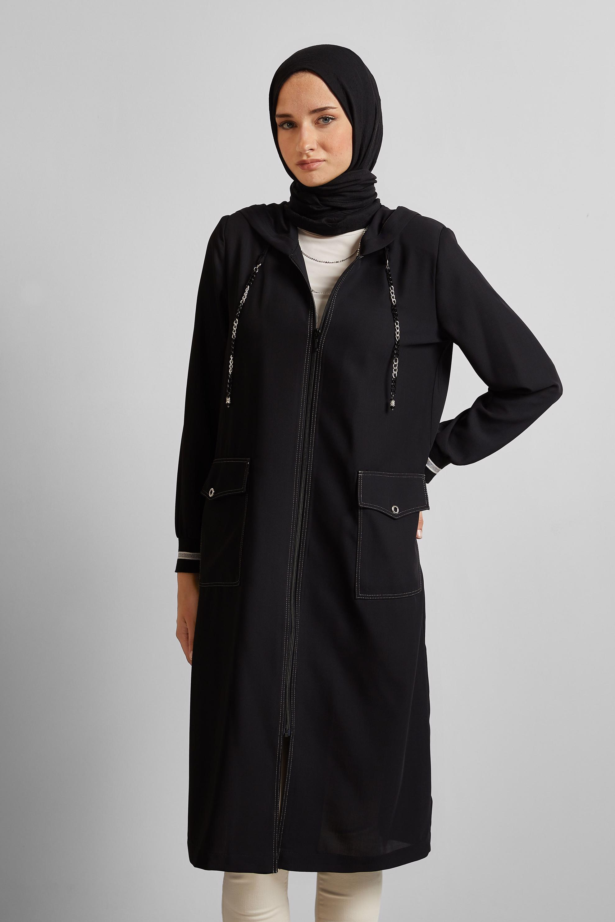 Tesettür giyim SİYAH KAPÜŞONLU GİY ÇIK 45598